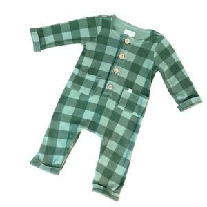 Baby Mud Pie Green Plaid Waffle Knit Bodysuit 6-9 Months